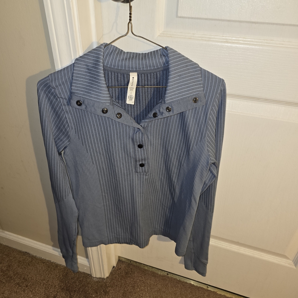 Athleta Striped Blue Long Sleeve Shirt